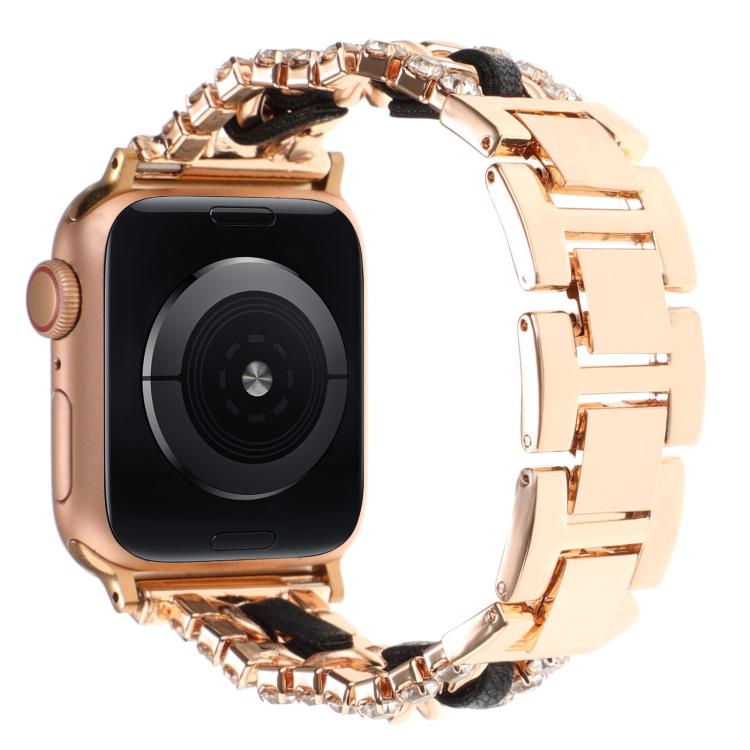 Pulseira de Relógio em Metal com Couro Vegan Diamante, Para Apple Watch 46mm / 49mm / 45mm / 44mm, Para Apple Watch 42mm / 41mm / 40mm / 38mm