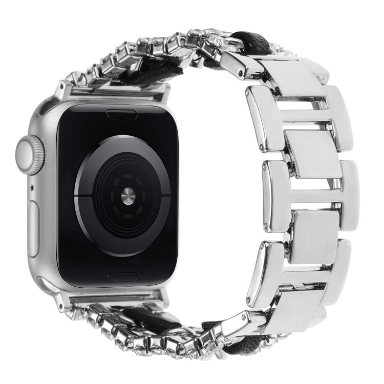 Pulseira de Relógio em Metal com Couro Vegan Diamante, Para Apple Watch 46mm / 49mm / 45mm / 44mm, Para Apple Watch 42mm / 41mm / 40mm / 38mm