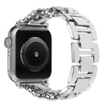 Pulseira de Relógio em Metal com Couro Vegan Diamante, Para Apple Watch 46mm / 49mm / 45mm / 44mm, Para Apple Watch 42mm / 41mm / 40mm / 38mm