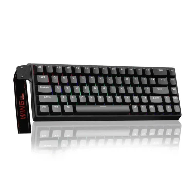 Teclado com Fios AULA WIN68HE Versão Standard 68 Teclas RGB, WIN68HE Eixo Magnético Preto Cinzento Madeira