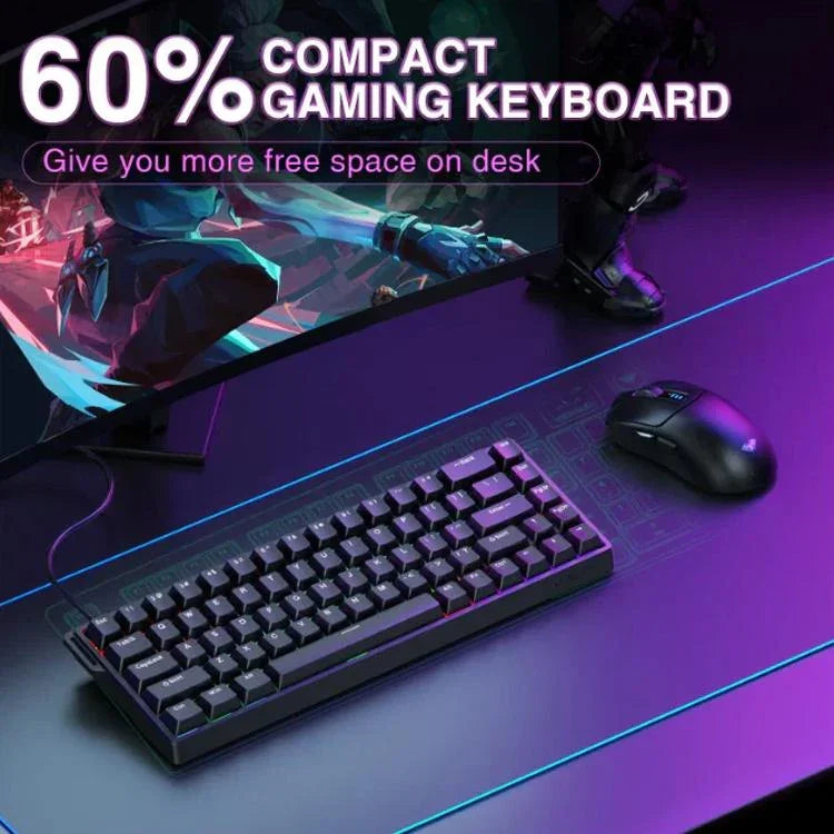 Teclado com Fios AULA WIN68HE Versão Standard 68 Teclas RGB, WIN68HE Eixo Magnético Preto Cinzento Madeira