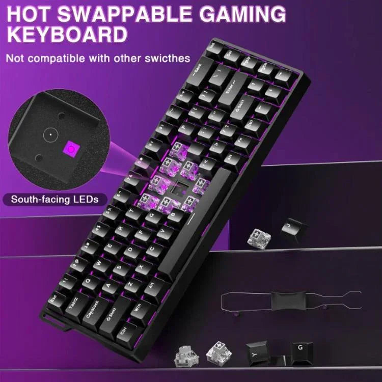 Teclado com Fios AULA WIN68HE Versão Standard 68 Teclas RGB, WIN68HE Eixo Magnético Preto Cinzento Madeira