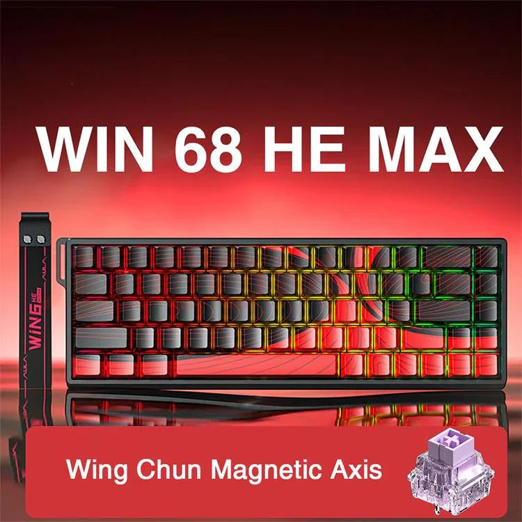 Teclado com Fios AULA WIN68HE Versão MAX 68 Teclas RGB, WIN68HE Eixo Magnético Vermelho Wing Chun