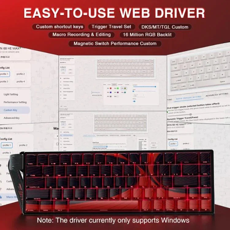Teclado com Fios AULA WIN68HE Versão MAX 68 Teclas RGB, WIN68HE Eixo Magnético Vermelho Wing Chun