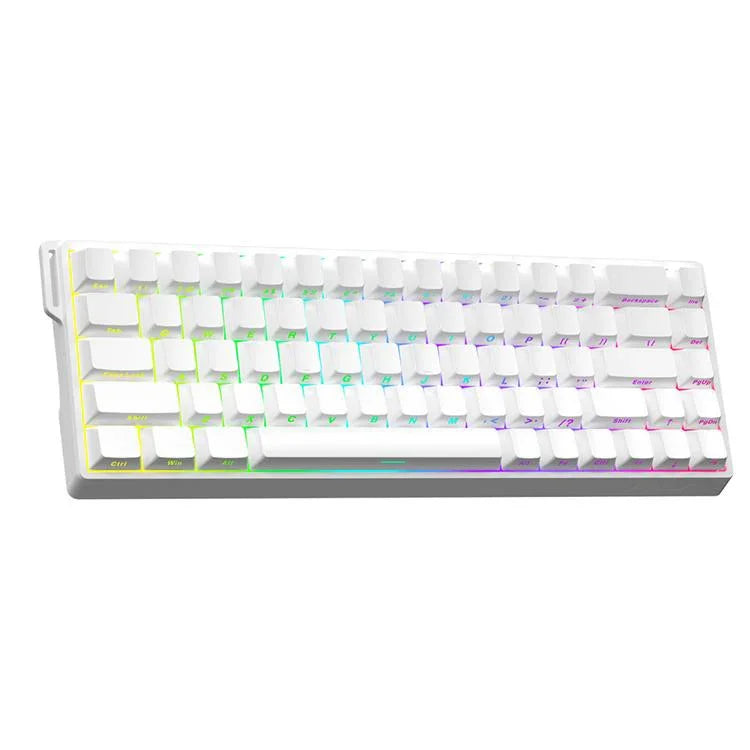 Teclado com Fios AULA WIN68HE Versão Standard 68 Teclas RGB, WIN68HE Eixo Magnético Madeira Cinzento Branco com Impressão Lateral