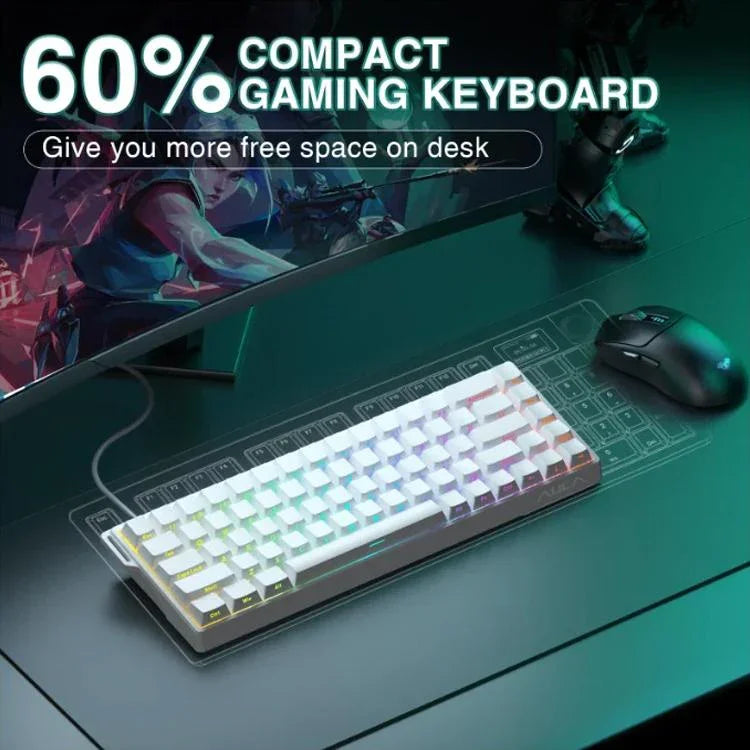Teclado com Fios AULA WIN68HE Versão Standard 68 Teclas RGB, WIN68HE Eixo Magnético Madeira Cinzento Branco com Impressão Lateral