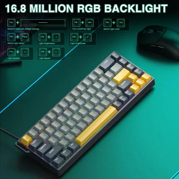Teclado com Fios AULA WIN68HE Versão MAX 68 Teclas RGB, WIN68HE Eixo Magnético Wing Chun Escuro+Claro+Amarelo