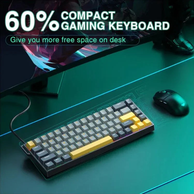 Teclado com Fios AULA WIN68HE Versão MAX 68 Teclas RGB, WIN68HE Eixo Magnético Wing Chun Escuro+Claro+Amarelo