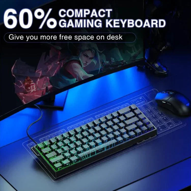 Teclado com Fios AULA WIN68HE Versão Standard 68 Teclas RGB, WIN68HE Eixo Magnético Madeira Cinzento com Linhas de Contorno Pretas