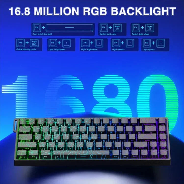 Teclado com Fios AULA WIN68HE Versão Standard 68 Teclas RGB, WIN68HE Eixo Magnético Madeira Cinzento com Linhas de Contorno Pretas