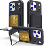 Capa de Telemóvel com Toque de Pele em TPU, Espelho Oculto e Bolsa para Cartões com Suporte, Para iPhone 17 Pro Max, Para iPhone 17 Pro, Para iPhone 17, Para iPhone Air