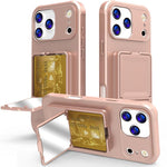 Capa de Telemóvel com Toque de Pele em TPU, Espelho Oculto e Bolsa para Cartões com Suporte, Para iPhone 17 Pro Max, Para iPhone 17 Pro, Para iPhone 17, Para iPhone Air