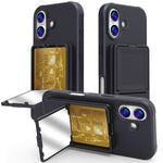 Capa de Telemóvel com Toque de Pele em TPU, Espelho Oculto e Bolsa para Cartões com Suporte, Para iPhone 17 Pro Max, Para iPhone 17 Pro, Para iPhone 17, Para iPhone Air