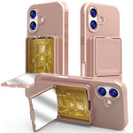 Capa de Telemóvel com Toque de Pele em TPU, Espelho Oculto e Bolsa para Cartões com Suporte, Para iPhone 17 Pro Max, Para iPhone 17 Pro, Para iPhone 17, Para iPhone Air