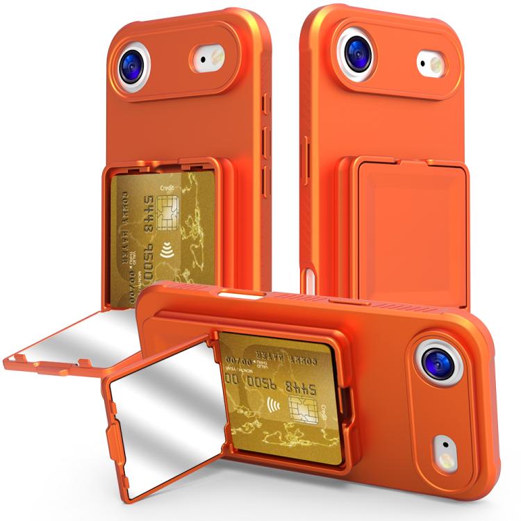 Capa de Telemóvel com Toque de Pele em TPU, Espelho Oculto e Bolsa para Cartões com Suporte, Para iPhone 17 Pro Max, Para iPhone 17 Pro, Para iPhone 17, Para iPhone Air