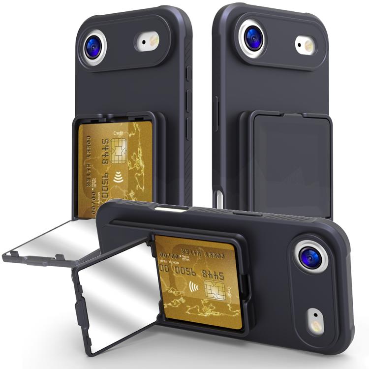 Capa de Telemóvel com Toque de Pele em TPU, Espelho Oculto e Bolsa para Cartões com Suporte, Para iPhone 17 Pro Max, Para iPhone 17 Pro, Para iPhone 17, Para iPhone Air