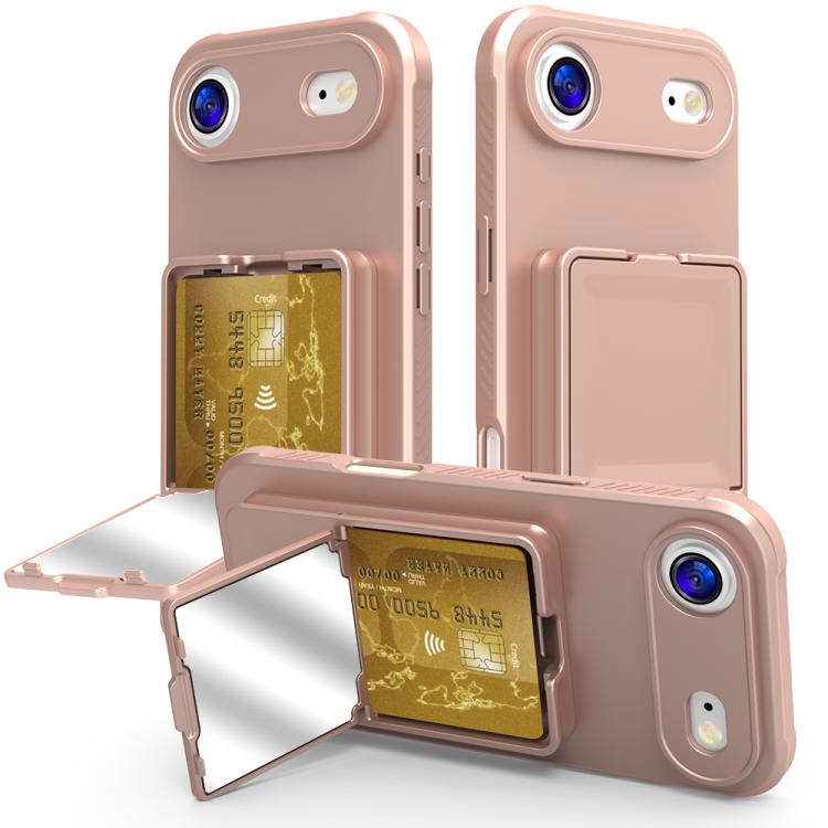 Capa de Telemóvel com Toque de Pele em TPU, Espelho Oculto e Bolsa para Cartões com Suporte, Para iPhone 17 Pro Max, Para iPhone 17 Pro, Para iPhone 17, Para iPhone Air