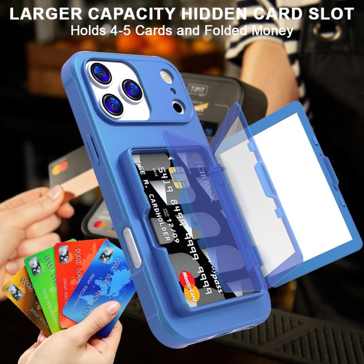 Capa de Telemóvel Híbrida em PC e TPU com Toque de Pele, Espelho Oculto Horizontal e Bolsa para Cartões, Para iPhone 17 Pro Max, Para iPhone 17 Pro, Para iPhone 17, Para iPhone Air