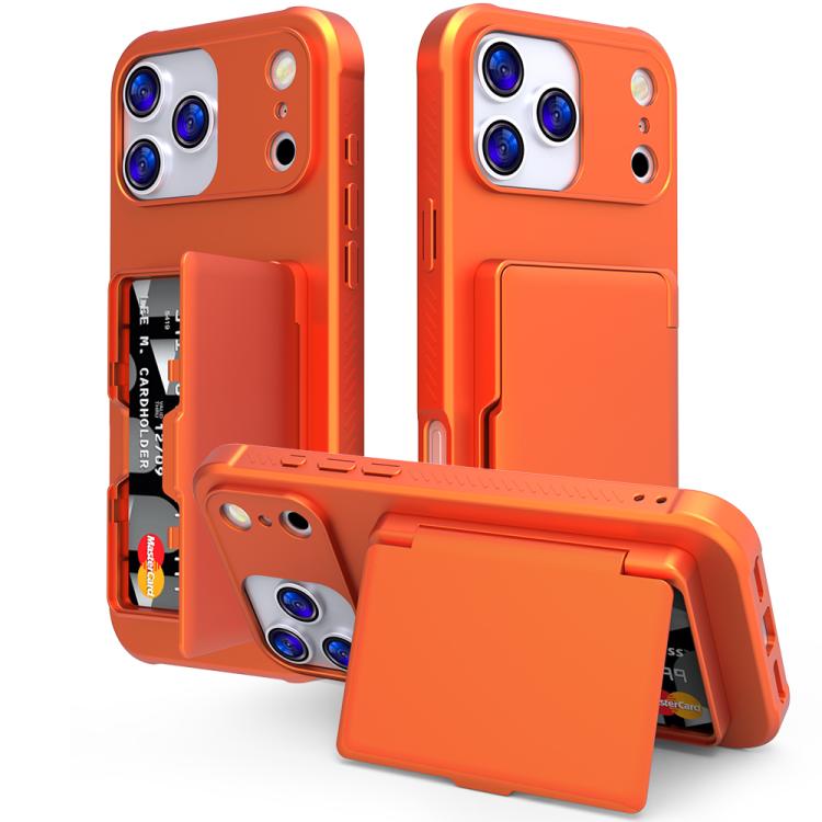 Capa de Telemóvel Híbrida em PC e TPU com Toque de Pele, Espelho Oculto Horizontal e Bolsa para Cartões, Para iPhone 17 Pro Max, Para iPhone 17 Pro, Para iPhone 17, Para iPhone Air