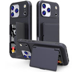 Capa de Telemóvel Híbrida em PC e TPU com Toque de Pele, Espelho Oculto Horizontal e Bolsa para Cartões, Para iPhone 17 Pro Max, Para iPhone 17 Pro, Para iPhone 17, Para iPhone Air
