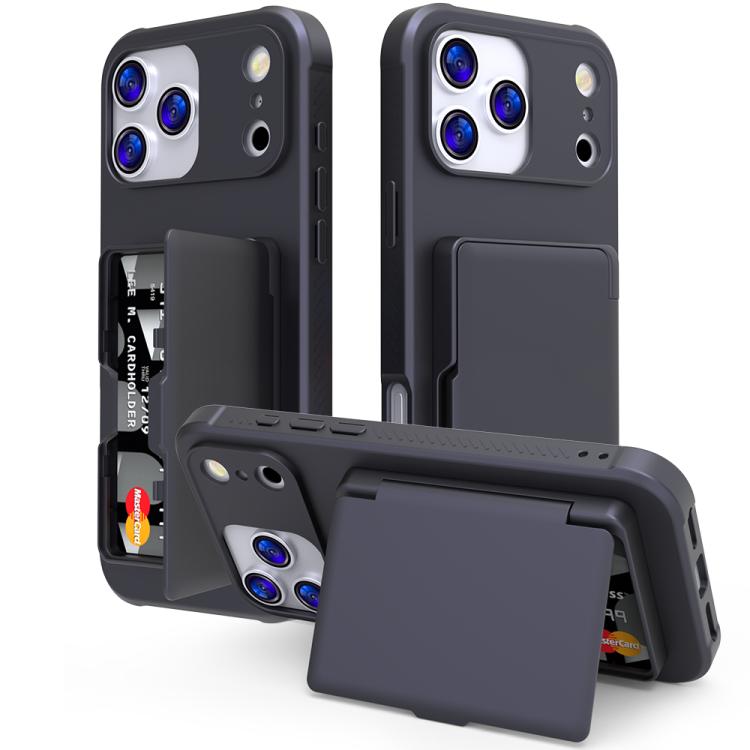 Capa de Telemóvel Híbrida em PC e TPU com Toque de Pele, Espelho Oculto Horizontal e Bolsa para Cartões, Para iPhone 17 Pro Max, Para iPhone 17 Pro, Para iPhone 17, Para iPhone Air