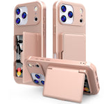 Capa de Telemóvel Híbrida em PC e TPU com Toque de Pele, Espelho Oculto Horizontal e Bolsa para Cartões, Para iPhone 17 Pro Max, Para iPhone 17 Pro, Para iPhone 17, Para iPhone Air