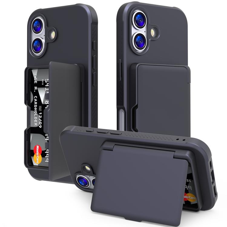 Capa de Telemóvel Híbrida em PC e TPU com Toque de Pele, Espelho Oculto Horizontal e Bolsa para Cartões, Para iPhone 17 Pro Max, Para iPhone 17 Pro, Para iPhone 17, Para iPhone Air