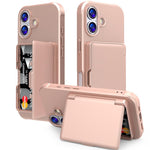 Capa de Telemóvel Híbrida em PC e TPU com Toque de Pele, Espelho Oculto Horizontal e Bolsa para Cartões, Para iPhone 17 Pro Max, Para iPhone 17 Pro, Para iPhone 17, Para iPhone Air