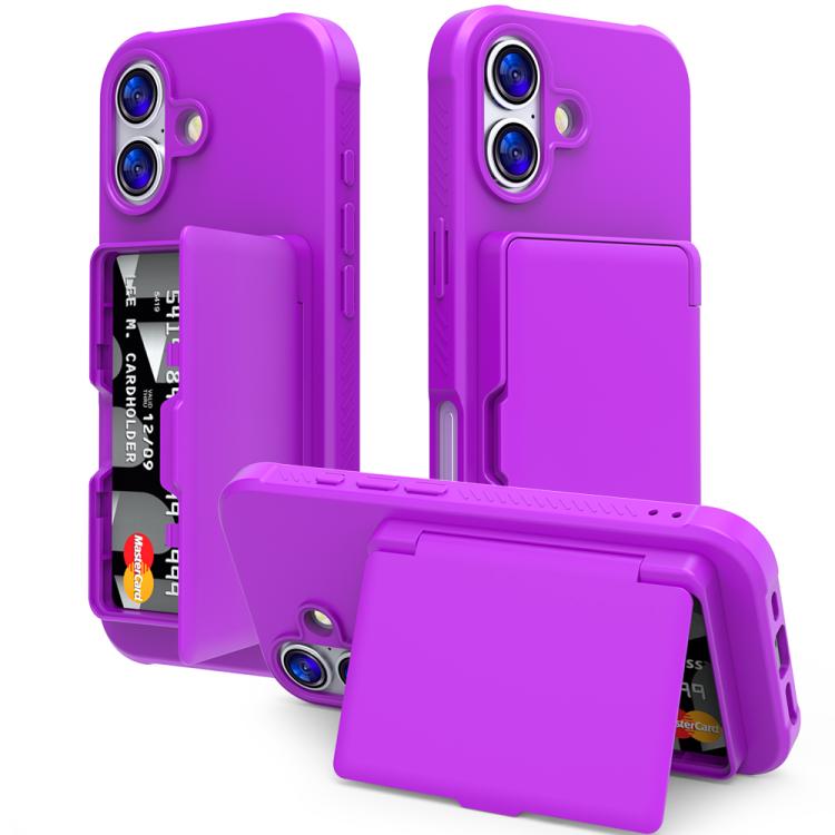 Capa de Telemóvel Híbrida em PC e TPU com Toque de Pele, Espelho Oculto Horizontal e Bolsa para Cartões, Para iPhone 17 Pro Max, Para iPhone 17 Pro, Para iPhone 17, Para iPhone Air