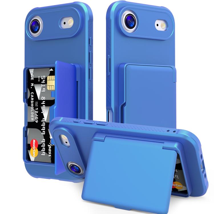 Capa de Telemóvel Híbrida em PC e TPU com Toque de Pele, Espelho Oculto Horizontal e Bolsa para Cartões, Para iPhone 17 Pro Max, Para iPhone 17 Pro, Para iPhone 17, Para iPhone Air
