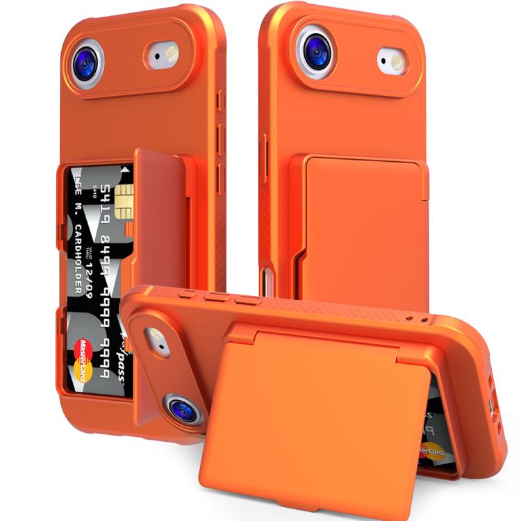Capa de Telemóvel Híbrida em PC e TPU com Toque de Pele, Espelho Oculto Horizontal e Bolsa para Cartões, Para iPhone 17 Pro Max, Para iPhone 17 Pro, Para iPhone 17, Para iPhone Air