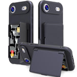 Capa de Telemóvel Híbrida em PC e TPU com Toque de Pele, Espelho Oculto Horizontal e Bolsa para Cartões, Para iPhone 17 Pro Max, Para iPhone 17 Pro, Para iPhone 17, Para iPhone Air