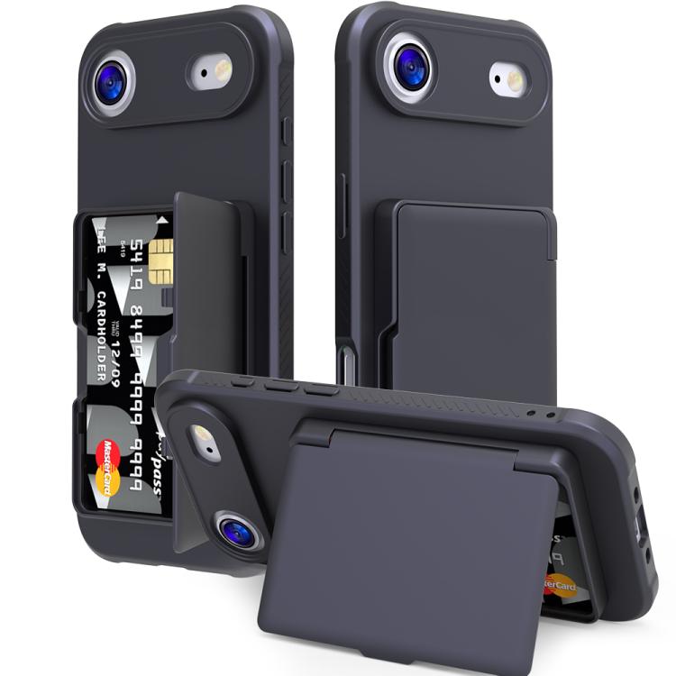 Capa de Telemóvel Híbrida em PC e TPU com Toque de Pele, Espelho Oculto Horizontal e Bolsa para Cartões, Para iPhone 17 Pro Max, Para iPhone 17 Pro, Para iPhone 17, Para iPhone Air