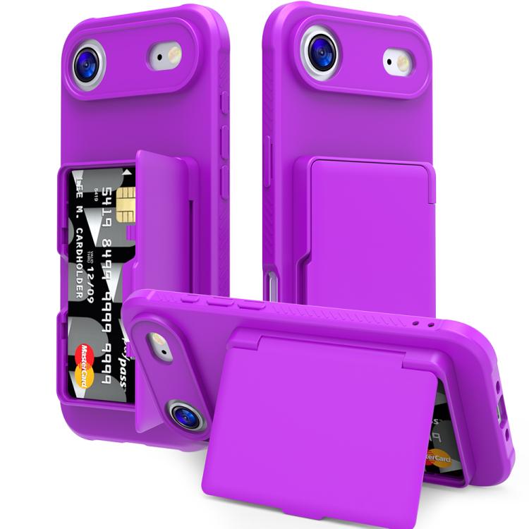 Capa de Telemóvel Híbrida em PC e TPU com Toque de Pele, Espelho Oculto Horizontal e Bolsa para Cartões, Para iPhone 17 Pro Max, Para iPhone 17 Pro, Para iPhone 17, Para iPhone Air