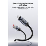 Cabo de Carregamento e Dados Yesido CA138L 12W 2.4A USB para 8 Pinos com Ecrã OLED, USB para 8 Pinos