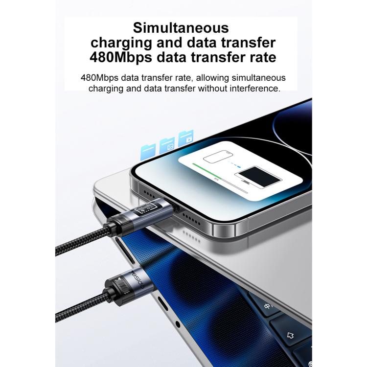 Cabo de Carregamento e Dados Yesido CA138L 12W 2.4A USB para 8 Pinos com Ecrã OLED, USB para 8 Pinos