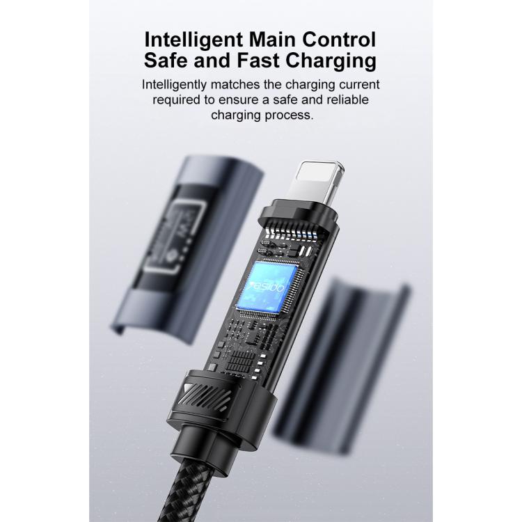 Cabo de Carregamento e Dados Yesido CA138L 12W 2.4A USB para 8 Pinos com Ecrã OLED, USB para 8 Pinos