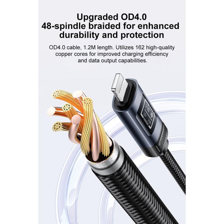 Cabo de Carregamento e Dados Yesido CA138L 12W 2.4A USB para 8 Pinos com Ecrã OLED, USB para 8 Pinos