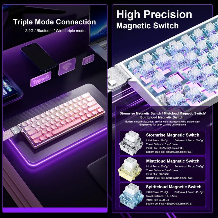Teclado Mecânico Gaming Sem Fios AULA MINI60 HE Pro 61 Teclas RGB
