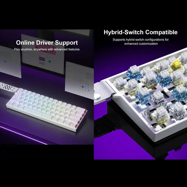 Teclado Mecânico Gaming Sem Fios AULA MINI60 HE Pro 61 Teclas RGB