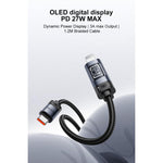 Yesido CA201 Cabo de Dados e Carregamento 27W Tipo-C para 8 Pinos com Ecrã OLED, Tipo-C para 8 Pinos