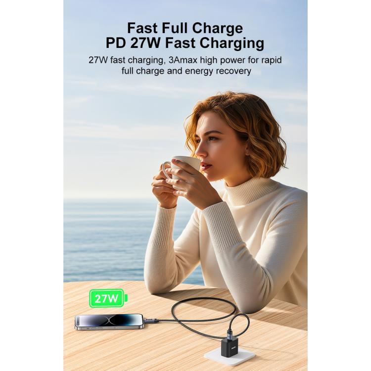 Yesido CA201 Cabo de Dados e Carregamento 27W Tipo-C para 8 Pinos com Ecrã OLED, Tipo-C para 8 Pinos