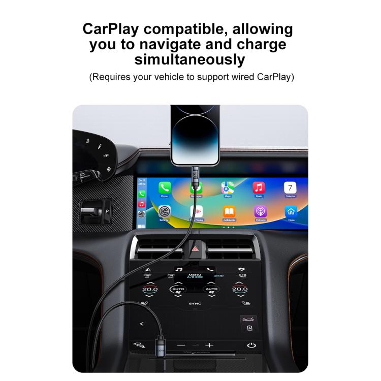 Yesido CA201 Cabo de Dados e Carregamento 27W Tipo-C para 8 Pinos com Ecrã OLED, Tipo-C para 8 Pinos