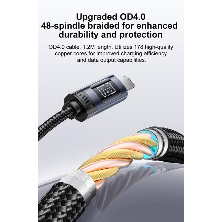 Yesido CA201 Cabo de Dados e Carregamento 27W Tipo-C para 8 Pinos com Ecrã OLED, Tipo-C para 8 Pinos