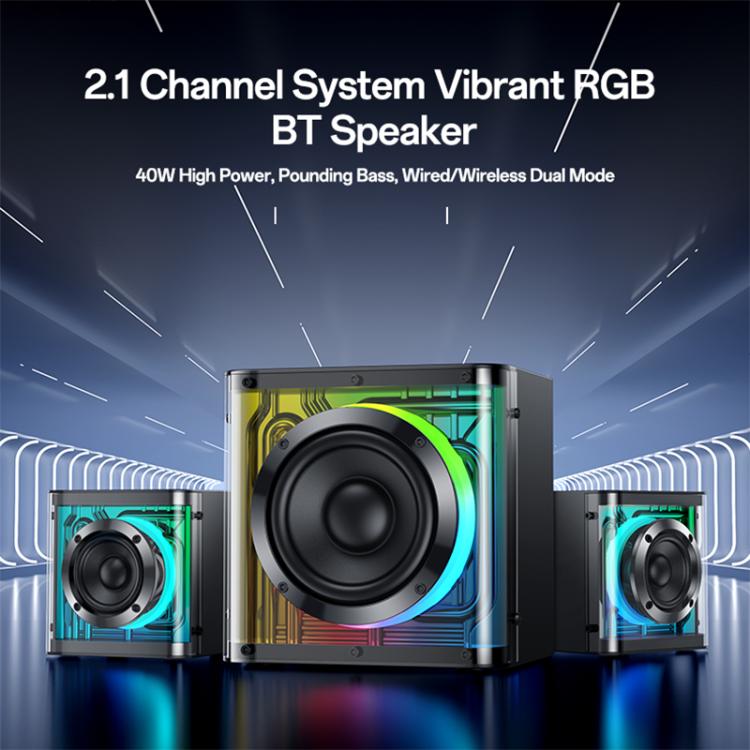 Coluna Bluetooth Yesido YSW41 40W Sistema 2.1 Canais com Subwoofer e Luzes RGB Coloridas, YSW41