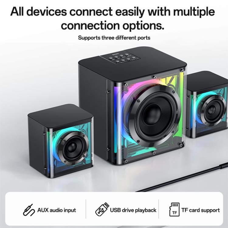 Coluna Bluetooth Yesido YSW41 40W Sistema 2.1 Canais com Subwoofer e Luzes RGB Coloridas, YSW41