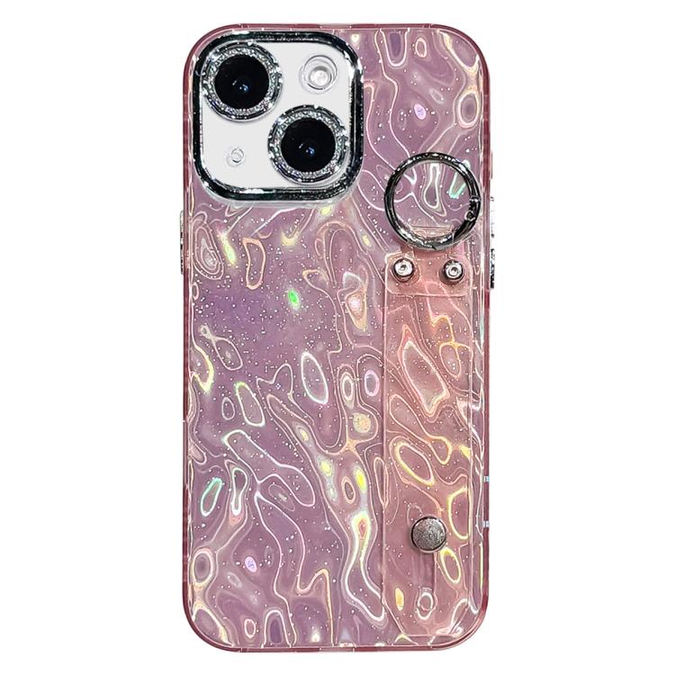 Capa de Telemóvel TPU com Suporte de Pulseira e Textura Enrugadade Metalizada com Filme para Lente, Para iPhone 13
