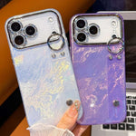 Capa de Telemóvel TPU com Suporte de Pulseira e Textura Enrugadade Metalizada com Filme para Lente, Para iPhone 13
