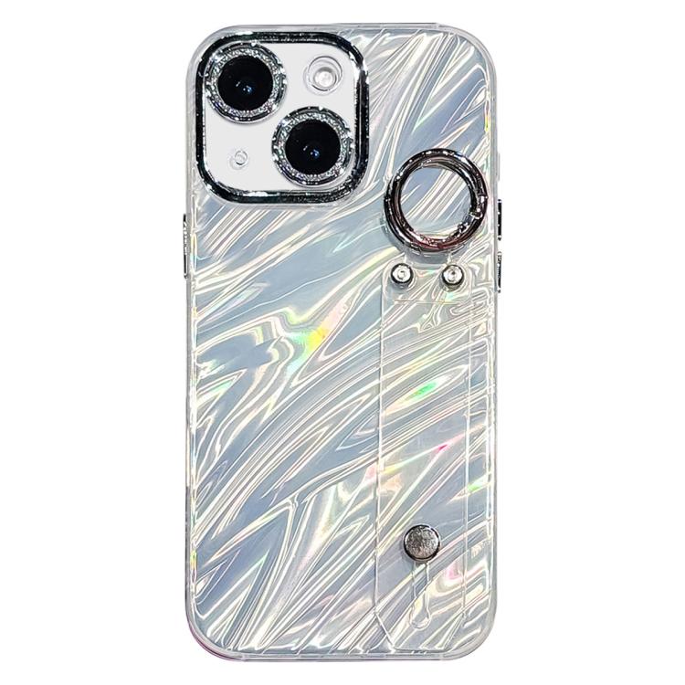 Capa de Telemóvel TPU com Suporte de Pulseira e Textura Ondulada Metalizada com Filme para Lente, Para iPhone 13