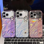 Capa de Telemóvel TPU com Suporte de Pulseira e Textura Ondulada Metalizada com Filme para Lente, Para iPhone 13